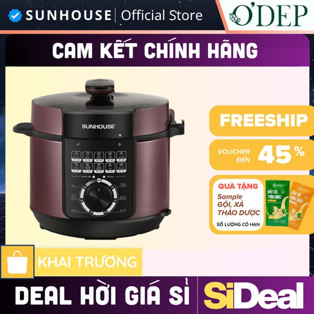 Nồi áp suất điện Sunhouse 6 lít Chính hãng van xả áp an toàn, chống dính dễ vệ sinh SHD1657 - SIDEAL SIA - Ảnh 7