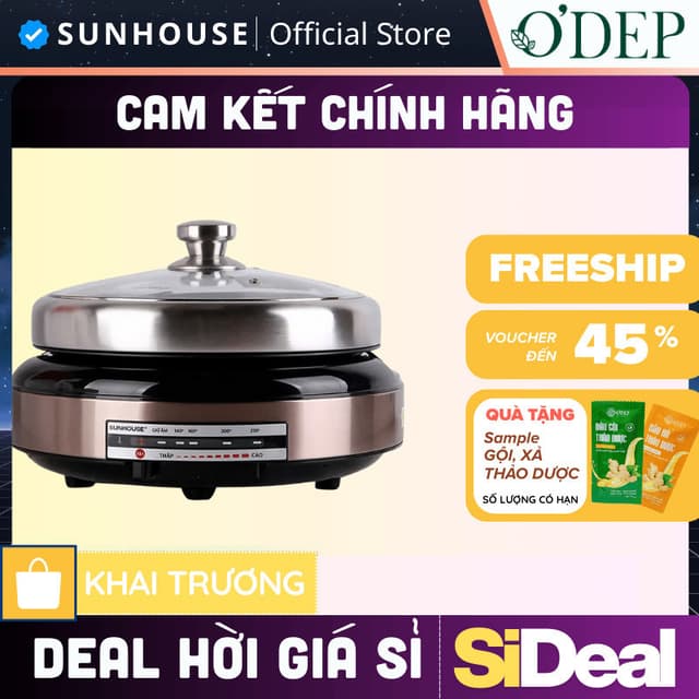 Nồi lẩu điện Sunhouse 4 Lít 1300W Chính hãng, Tặng chảo nướng điện, chống dính đa năng SHD4526 - SIDEAL SIA - Ảnh 5