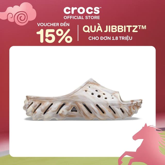 Dép Quai Ngang Unisex Crocs Echo Marbled - Bone - 208467-2Y3 - Ảnh 1