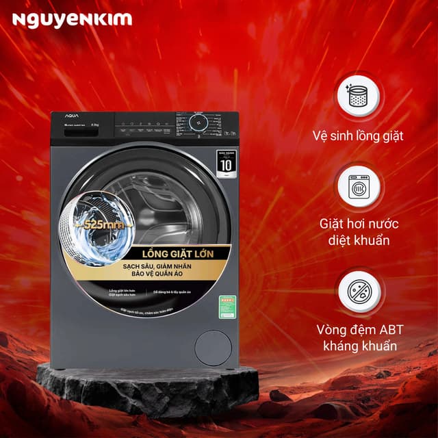 Máy giặt cửa trước Aqua Inverter 8.5 kg AQD-A852J.BK - Ảnh 10
