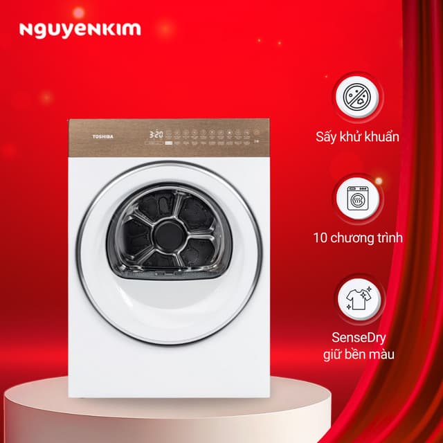 Máy sấy quần áo bơm nhiệt Toshiba Inverter 8 kg TD-T37BS90HWV(WT) - Ảnh 9