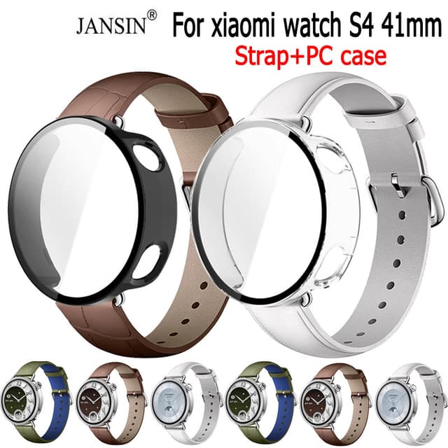 jansin Dây đeo bằng da thật cho xiaomi watch s4 41mm Vòng đeo tay thể thao+Vỏ PC - Ảnh 1