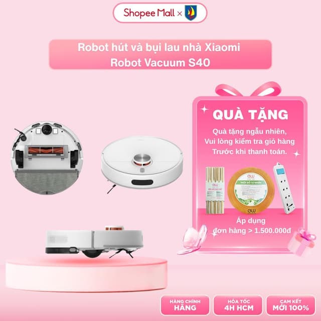 Robot hút và bụi lau nhà Xiaomi Robot Vacuum S40 -Lực hút 10.000Pa - Pin 5200mAh, hoạt động 180 phút - Bảo Hành 12 Tháng - Ảnh 1