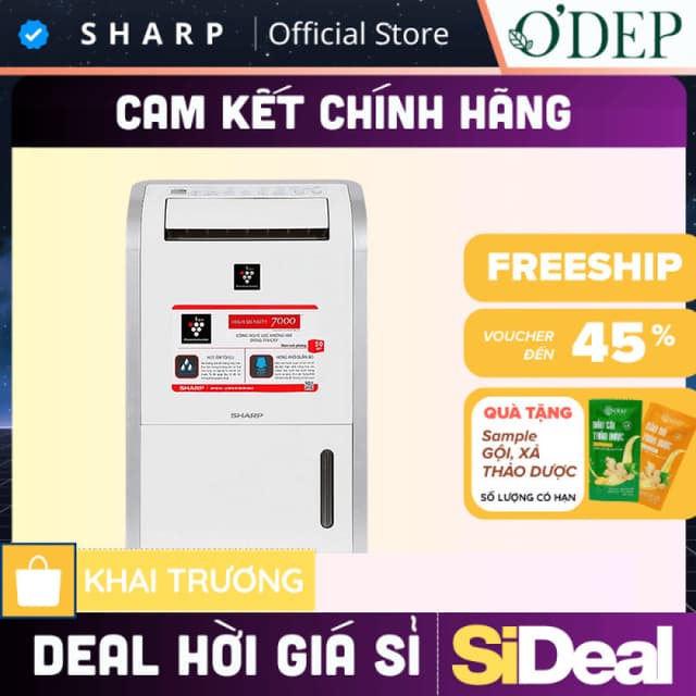 Máy lọc không khí và hút ẩm Sharp DW-D20A-W (50m²/20lít) 270W - Hút ẩm 20L/ngày, Sấy khô quần áo - SIDEAL SIA - Ảnh 2
