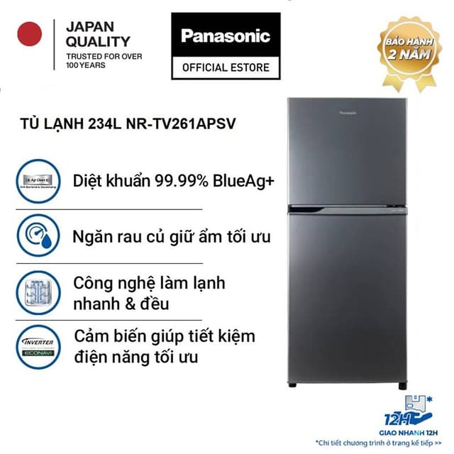 [TRẢ GÓP 0%] [Sẵn hàng miền Bắc] Tủ lạnh Panasonic Inverter 234 lít NR-TV261APSV - Diệt khuẩn 99.99% - Ảnh 3