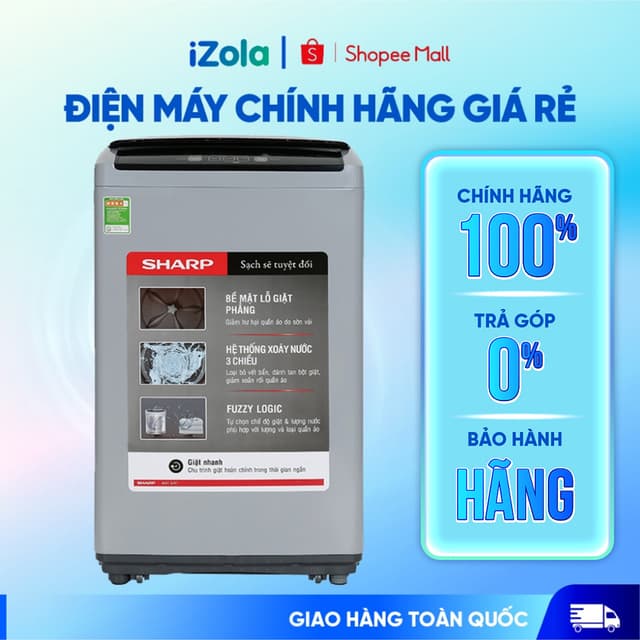 ES-Y75HV-S - Máy giặt Sharp 7.5 Kg ES-Y75HV-S - Hàng chính hãng - Ảnh 1