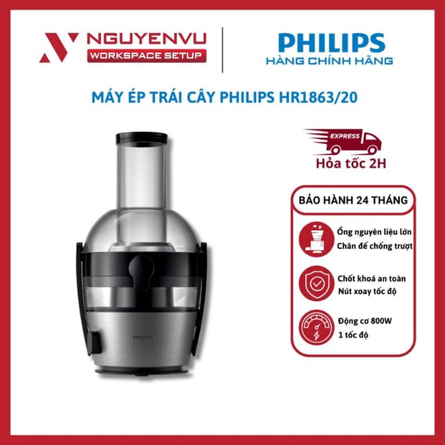 [KHO HN - HCM] Máy ép trái cây Philips HR1863 - Công suất 800W - Ống ép kích thước lớn - Hàng Chính Hãng - Ảnh 12