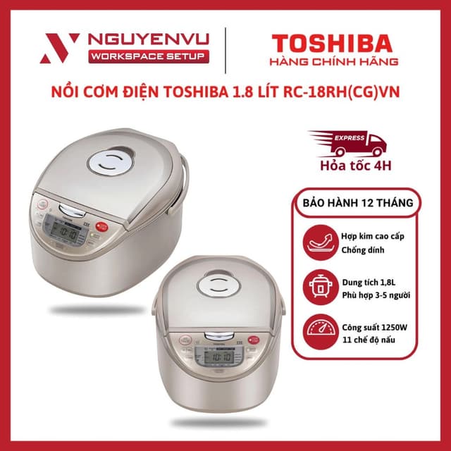 [KHO HN - HCM] Nồi Cơm Điện Cao Tần Toshiba 1.8 Lít RC-18RH(CG)VN - Sử Dụng Hợp Kim Cao Cấp - Hàng Chính Hãng - Ảnh 9