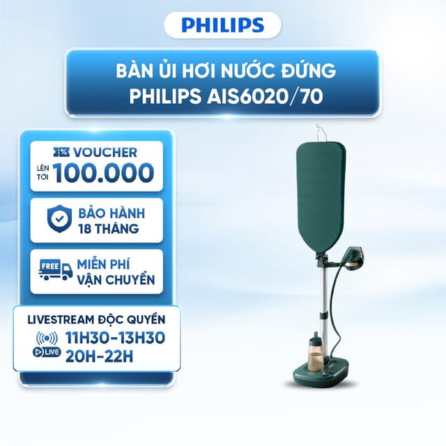 Bàn ủi hơi nước đứng Philips AIS6020/70 - Công suất 1800W  - Dung tích bình nước 1100ml - Hơi phun liên tục 45g/phút - Ảnh 6