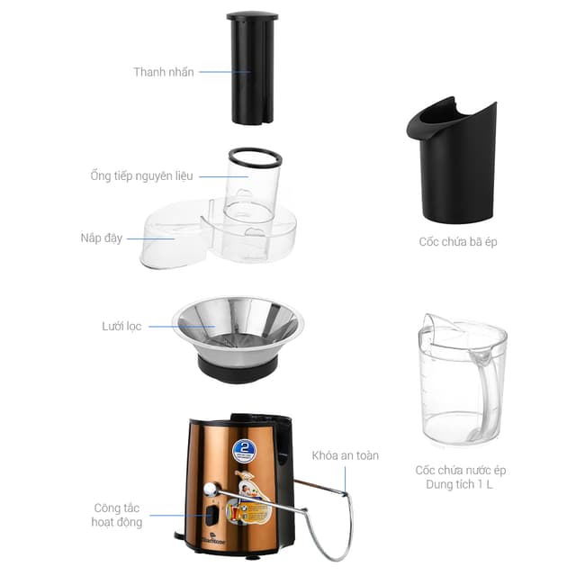 Phụ Kiện Linh Kiện máy ép trái cây Bluestone JEB-6545 Nắp máy ép, Dao ép, Khay chứa nước ép Thanh nhấn Hàng Chính Hãng - Ảnh 5