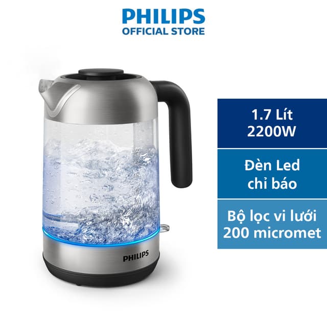 Bình đun siêu tốc thủy tinh PHILIPS 1.7 lít HD9339 /80- Hàng Chính Hãng - Ảnh 7