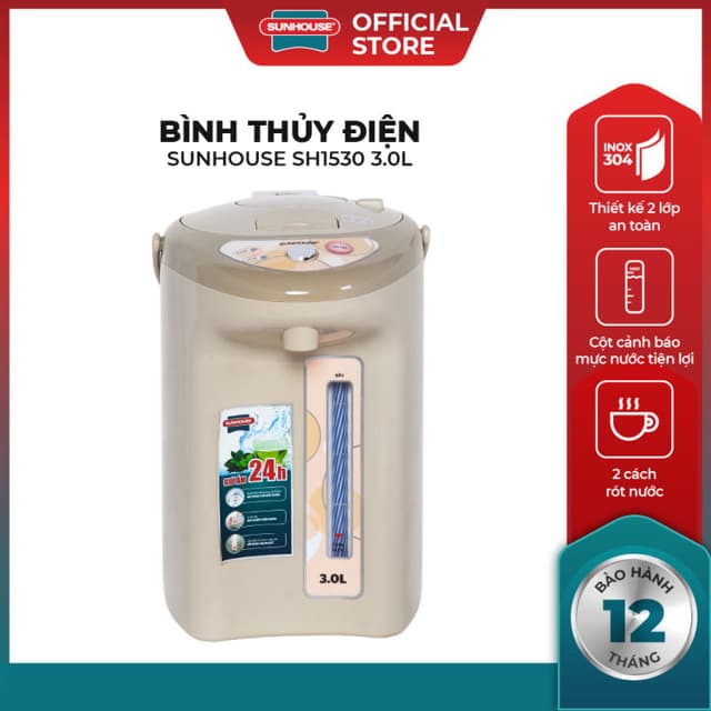 Bình thủy điện SUNHOUSE SH1530 (3 lít) và SHD1533 (3.3 lít) Bảo hành chính hãng 12 tháng - Ảnh 2