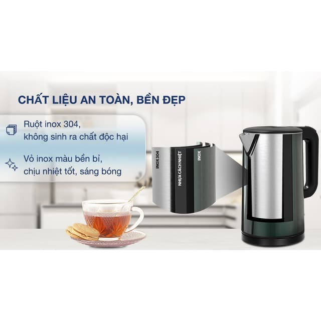 Bình đun siêu tốc Sunhouse Mama 1.8 lít SHD1389, xong suất 1850w, inox 304 - Ảnh 2