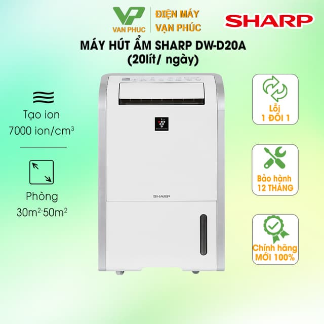 Máy hút ẩm Sharp DW-D20A-W (20lít/ngày), tạo ion khử khuẩn - Chính hãng bảo hành 12 tháng - Ảnh 3