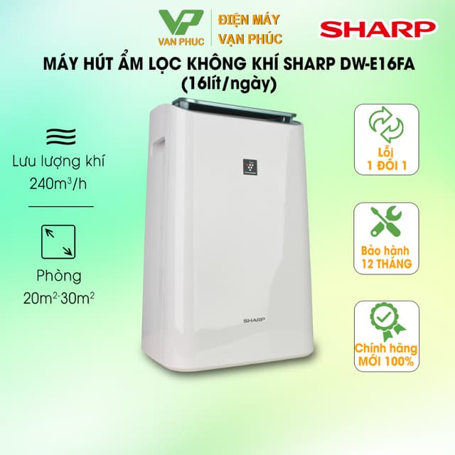 Máy hút ẩm lọc không khí Sharp DW-E16FA-W (16lít/ngày), lọc khí tạo ion - Bảo hành 12 tháng - Ảnh 2