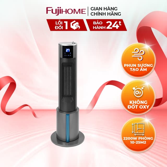 Quạt sưởi gốm tạo ẩm nhập khẩu FUJIHOME FH6000 - Làm ấm nhanh - Không đốt oxy - Bảo hành 2 năm - Ảnh 2