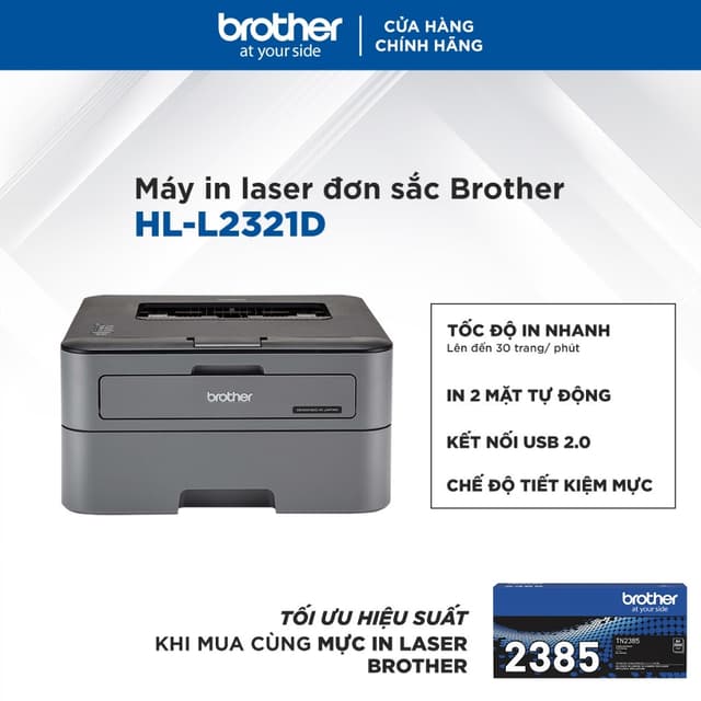 Máy In Laser Đen Trắng Đơn Năng Brother HL-L2321D Duplex - Hàng Brother Việt Nam - Ảnh 4