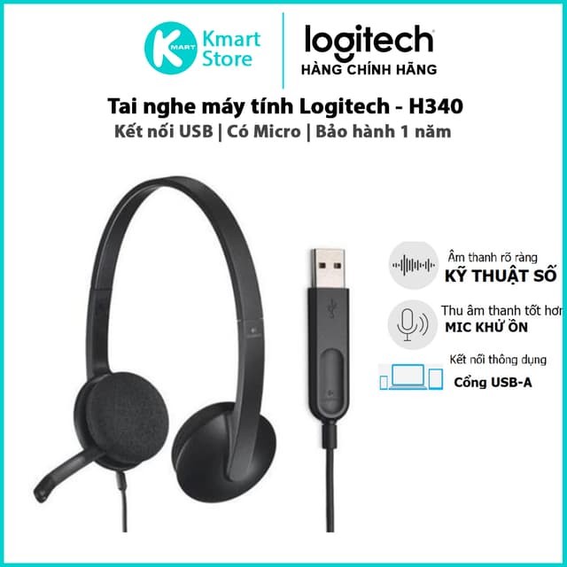 Tai Nghe Chụp Tai Logitech H340 | Kết nối USB , có Micro | Bảo hành 1 năm - Hàng Chính Hãng - Ảnh 1