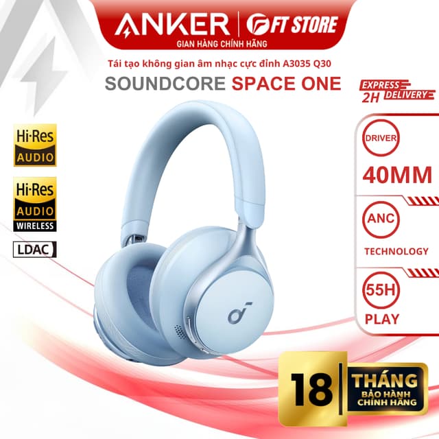 Tai nghe bluetooth Anker Soundcore Space One ANC A3035 Q30 BT 5.3, pin 55h, Hi-res, LDAC, chống ồn chủ động - BH18TH - Ảnh 3