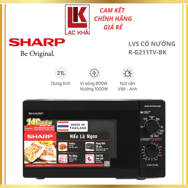 Lò vi sóng có nướng Sharp R-G211TV (BK / SL) 21 lít - Hàng chính hãng - Bảo hành 12 tháng - Ảnh 9