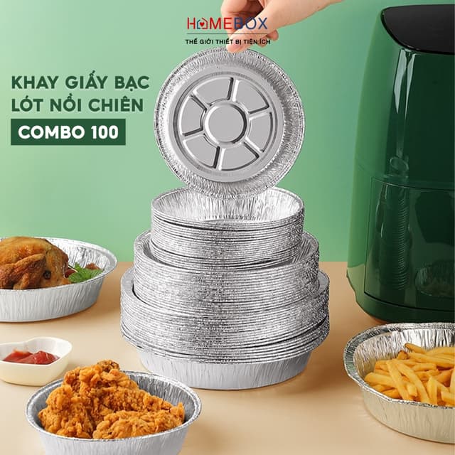 COMBO 100 Khay Giấy Bạc Lót Nồi Chiên Không Dầu, Khuôn Giấy Bạc Đựng Thực Phẩm Tiện Lợi Nhiều Size - Ảnh 1