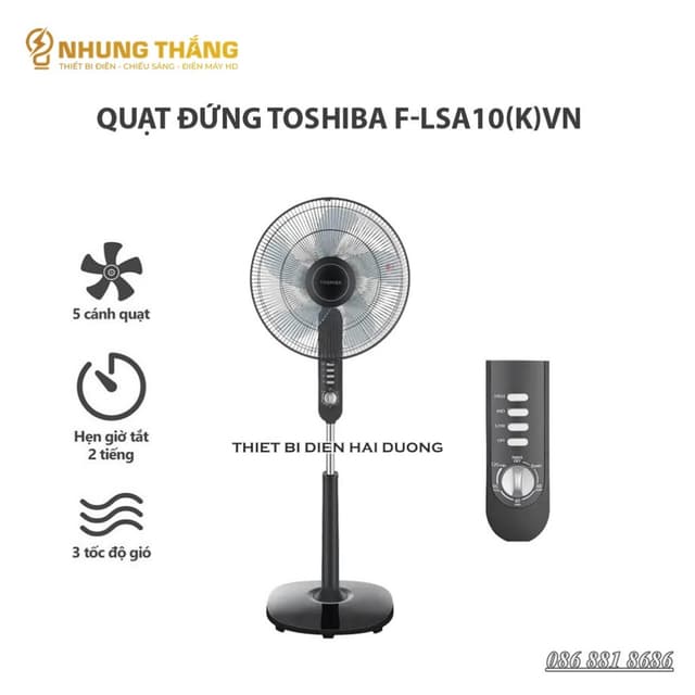 Quạt Đứng Toshiba F-LSA10(K/W)VN 50w - 5 Cánh - Hẹn Giờ Tắt - Góc Đảo Gió 85 Độ - Hàng Chính Hãng, Bảo Hành 12 Tháng - Ảnh 2