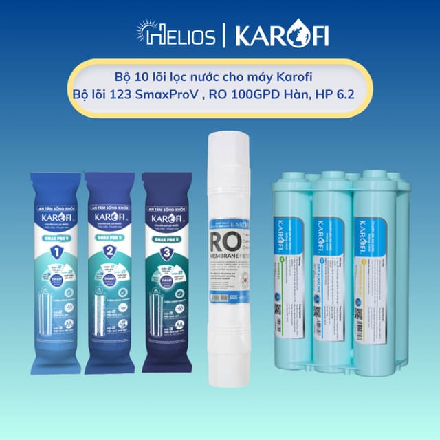 Bộ 10 lõi lọc Karofi (Bộ thô 123 SmaxPro V, Màng RO 100GPD Hàn và Cụm chức năng HP 6.2) dùng cho máy KAQ-X16,... - Ảnh 11