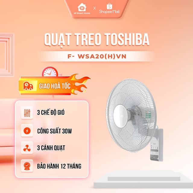 Quạt treo tường Toshiba 3 cánh F-WSA20(H)VN Công Suất 55W Chính Hãng, Bảo Hành 12 Tháng - Ảnh 4