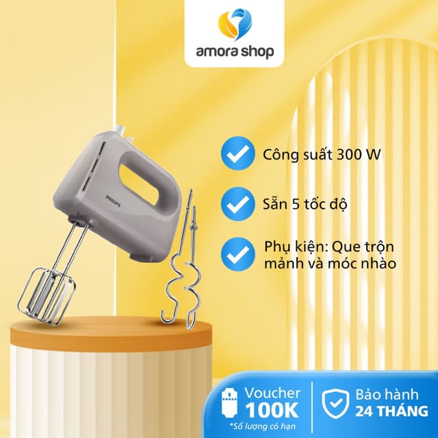 Máy Đánh Trứng PHILIPS HR3705/20 - Công Suất 300W - 5 Tốc Độ Đánh Thông Minh - Bảo Hành 24 Tháng - Ảnh 6