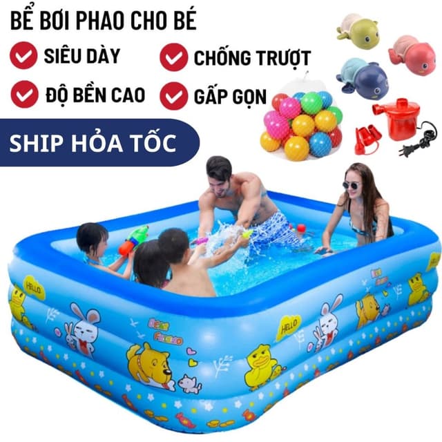 Bể Bơi, Hồ Bơi Cho Bé 2M6/2M1/1M8/1M5/1M3/1M2, 3 Tầng Tặng Kèm Miếng Vá FREESHIP - Ảnh 4