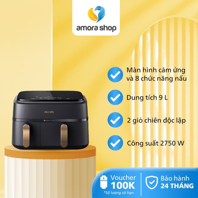 Nồi Chiên Không Dầu PHILIPS 2 Ngăn NA352/00 - Dung Tích 9 Lít - 8 Chức Năng Nấu - Bảo Hành 24 Tháng - Ảnh 2