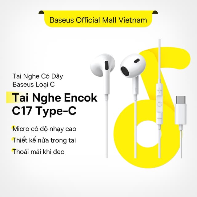Tai Nghe Có dây H17/C17 Baseus loại C Type C Thích Hợp cho Huawei Mate 40 Samsung Xiaomi Oneplus Tai Nghe 3,5 mm có Mic - Ảnh 8
