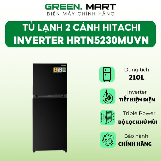 Tủ lạnh Hitachi Inverter 210 lít HRTN5230MUVN | Tủ lạnh 2 cánh cửa Hitachi new 2024 tiết kiệm điện - Ảnh 1