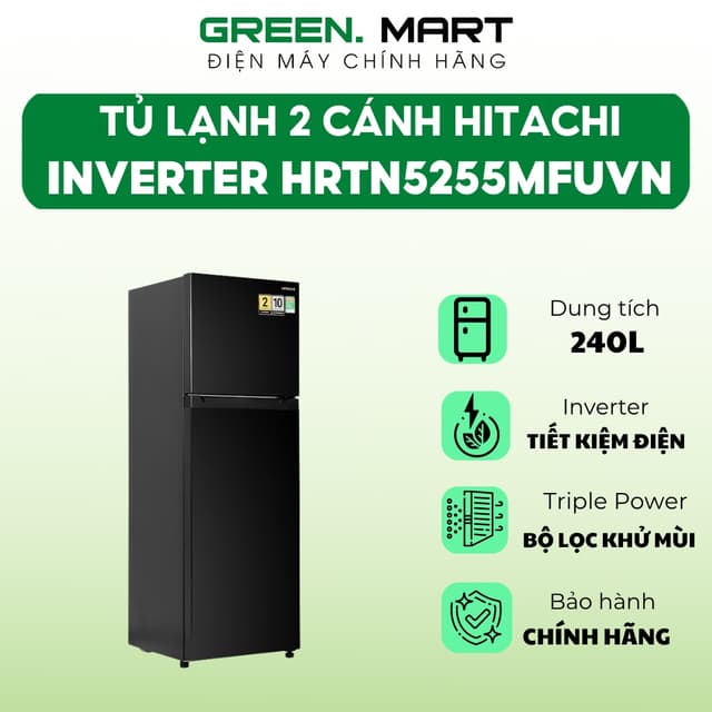 Tủ lạnh Hitachi Inverter HRTN5255MFUVN 240 lít | Tủ lạnh 2 cánh có ngăn trữ chuyển đổi | new 2024 - Ảnh 1