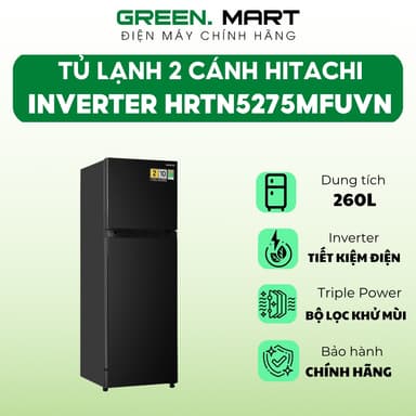 So sánh giá Tủ lạnh Hitachi Inverter HRTN5275MFUVN dung tích 260 lít | Tủ lạnh 2 cánh công nghệ inverter | 2024 rẻ nhất?