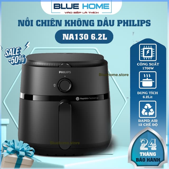 Nồi Chiên Không Dầu Philips NA130/00, 6.2 lít |1700W. Nút Vặn Dễ Sử Dụng, Hàng Chính Hãng - Ảnh 10