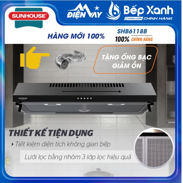 Máy hút mùi âm tủ Sunhouse SHB6118B - 700 m3/giờ - Tuỳ chỉnh 3 tốc độ - Ảnh 1