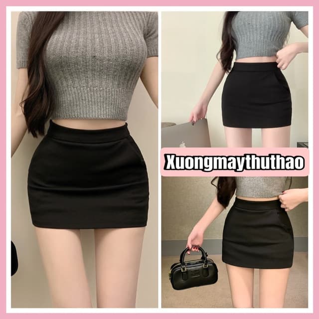 Chân váy ngắn chữ A dáng ôm [ có lót quần ]chất umi co giãn mềm mại tôn dáng Women - Ảnh 1