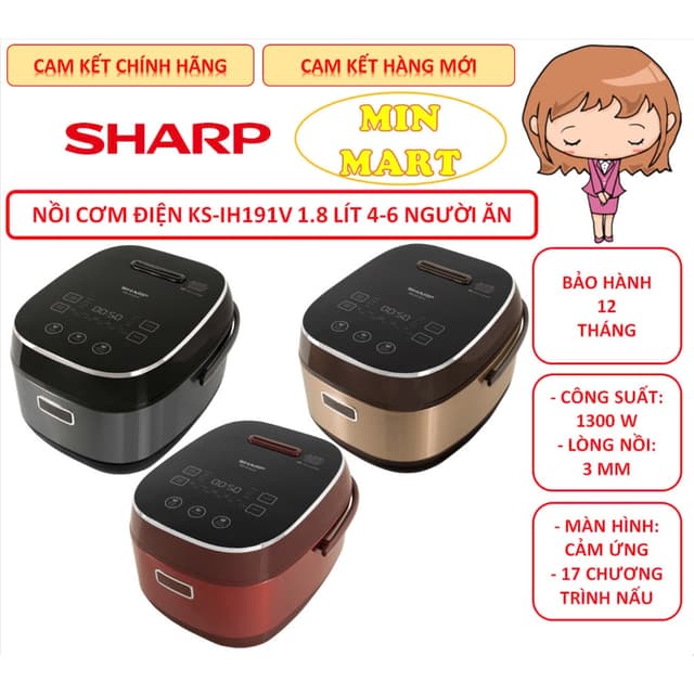 Nồi Cơm Cao Tần Sharp KS-IH191V-BK/GL/RD 1.8 Lít, Chính Hãng, Hàng Mới Đập Hộp, Bảo Hành 12 Tháng - Ảnh 9