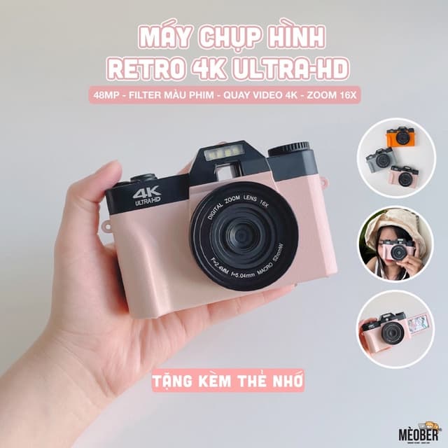 [Tặng thẻ nhớ] Máy Chụp Hình Retro 48MP Quay phim 4K UltraHD  - giả lập màu phim, quay video slow-mo, tích hợp wifi - Ảnh 1