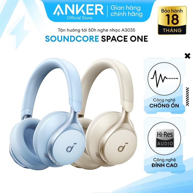 Tai Nghe Chụp Tai Bluetooth Anker Soundcore Space One giảm Tiếng Ồn 98% Nghe Nhạc Liên Tục Tới 55h - A3035 - Ảnh 2