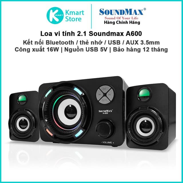 Loa Vi Tính 2.1 SoundMax A600 / A700 | 16W , kết nối Bluetooth/AUX/USB/Thẻ | Nguồn USB 5V | Bảo hành 1 năm - Ảnh 11
