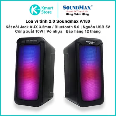 So sánh giá Loa Vi Tính SoundMax A180 | 2.0 10W (RMS) LED RGB / Jack 3.5mm / Bluetooth 5.0 | Bảo Hành 1 Năm rẻ nhất?