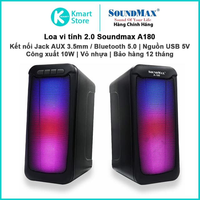 Loa Vi Tính SoundMax A180 | 2.0 10W (RMS) LED RGB / Jack 3.5mm / Bluetooth 5.0 | Bảo Hành 1 Năm - Ảnh 8