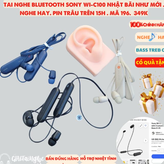 Tai nghe Bluetooth Sony WI-C100 Nhật bãi . nghe hay. Pin trâu bền bỉ - Ảnh 7