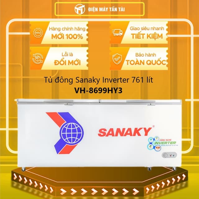 VH-8699HY3 - Tủ đông Sanaky Inverter 761 lít VH-8699HY3 1 ngăn đông 2 cửa - MIỄN PHÍ GIAO HCM - Ảnh 2