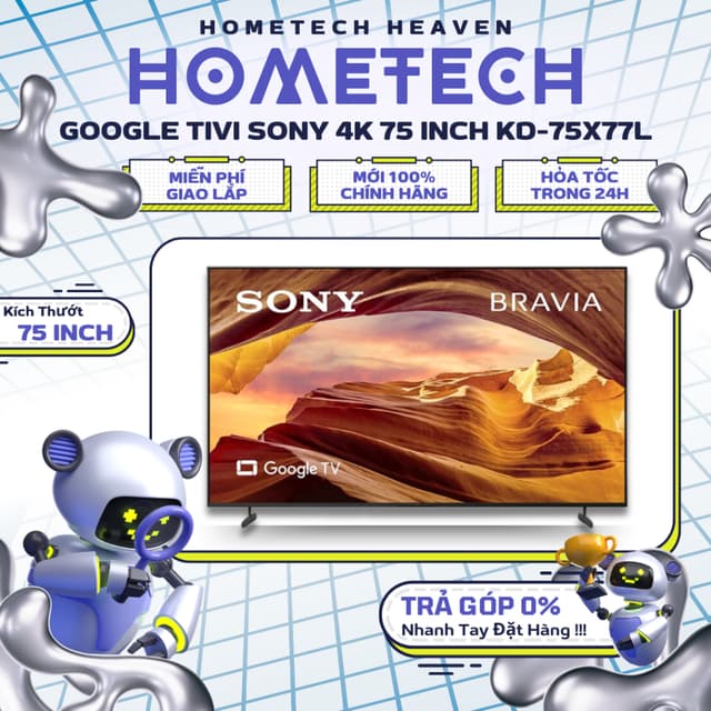 [GIAO LẮP MIỄN PHÍ] KD-75X77L - Google Tivi Sony 4K 75 inch KD-75X77L - Hàng Chính Hãng, Mới 100% - Ảnh 1