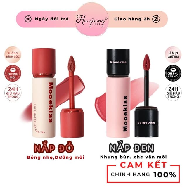 Son Kem Mooekiss Nắp đen Chất Nhung Bùn Lì/ Nắp đỏ bóng nhẹ, dưỡng môi Dưỡng Ẩm Mềm Mịn Lâu Trôi - Hagiang1305 - Ảnh 3