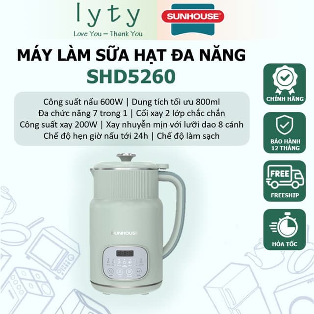 Máy làm sữa hạt đa năng SUNHOUSE SHD5260 chính hãng bảo hành 12 tháng Toàn Quốc - Ảnh 8