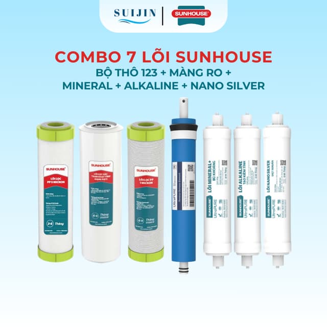 Combo 7 Lõi Lọc Nước Sunhouse (123 + Màng RO + Mineral, Alkaline, Nano Silver) Dùng Cho Model SHA8866K, SHA8868K - Ảnh 11